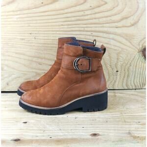 Paul Green Boots Womens 6.5 Brown Leather Wedge Platform Ankle Bootie Zip Shoes